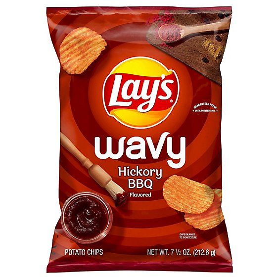 Lays Potato Chips Wavy Hickory BBQ Bag - 7.5 Oz