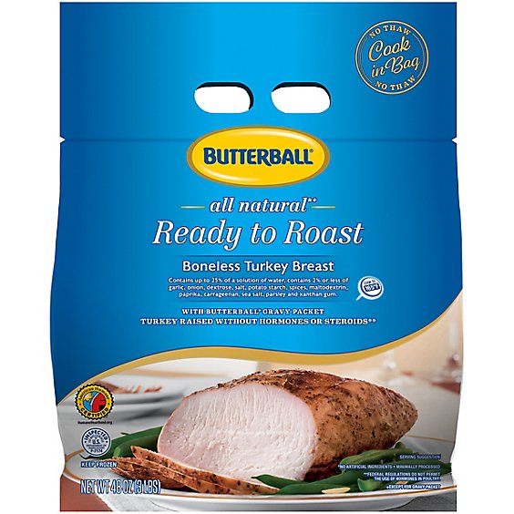 Butterball Ready To Roast Turkey Breast Boneless Skinless Cook In Bag No Thaw Frozen - 3 Lb