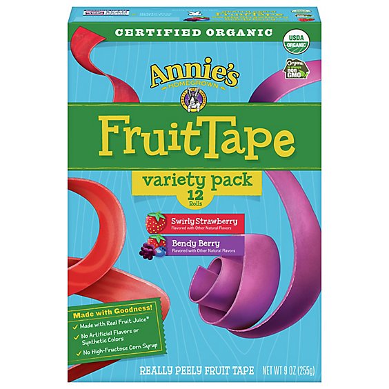 Annies Homegrown Really Peely Fruit Tape Organic Variety Pack 6 Strawberry 6 Berry - 12 Count