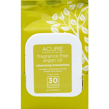 Acure Cleansing Towelettes Fragrance Free Argan Oil For Face Plus Body - 30 Count - Image 2