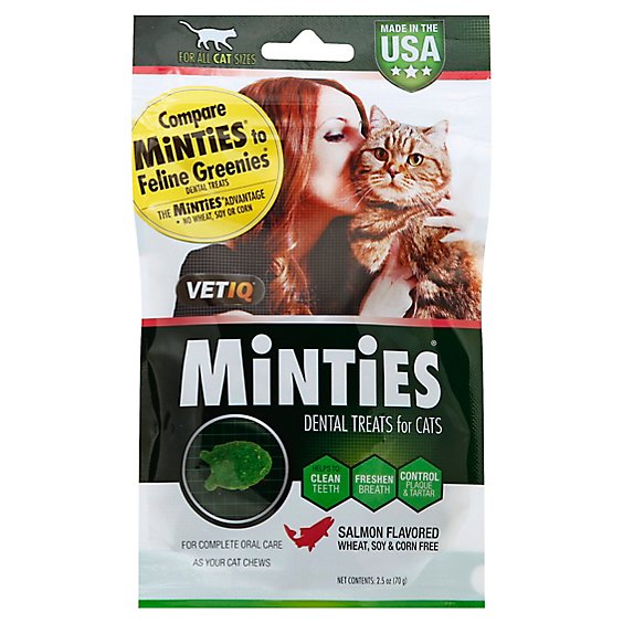 VetIQ Minties Cat Treats Dental For All Sizes Salmon Flavored Pouch - 2.5 Oz