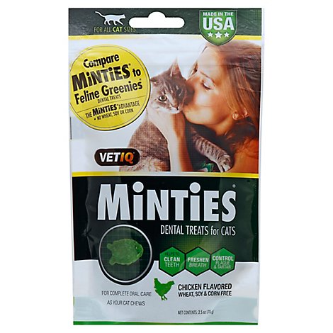 VetIQ Minties Cat Treats Dental For All Sizes Chicken Flavored Pouch - 2.5 Oz