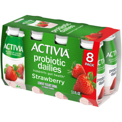 Activia Probiotic Dailies Yogurt Drink Lowfat Strawberry - 8-3.1 Fl. Oz.