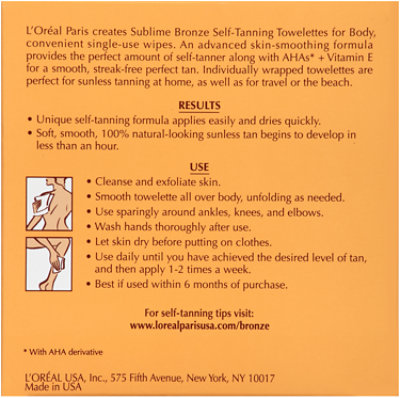 L'Oreal Paris Sublime Bronze Self-Tan Towelettes Gradual Self Tanner - 6 Kit - Image 3
