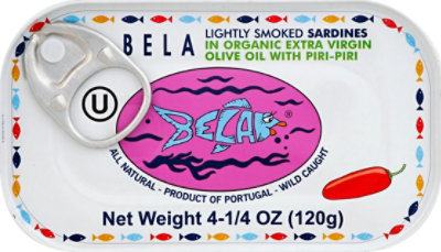 Bela Sardines Lightly Smoked in Organic Extra Virgin Olive Oil with Piri-Piri - 4.25 Oz - Image 2