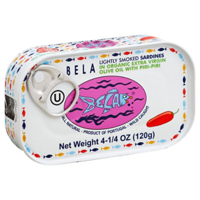 Bela Sardines Lightly Smoked in Organic Extra Virgin Olive Oil with Piri-Piri - 4.25 Oz - Image 1