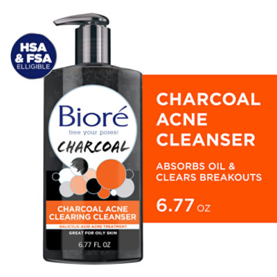 Biore Charcoal Acne Cleanser Salicylic Acid Facial Cleanser Normal To Oily Skin - 6.77 Oz