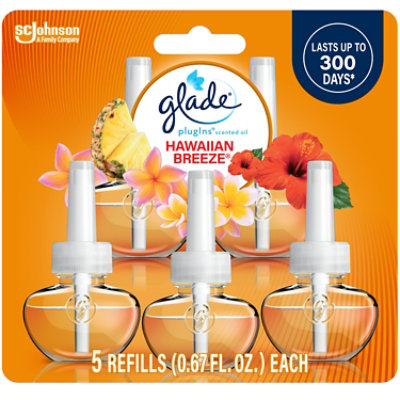 Glade PlugIns Scented Oil Refill Hawaiian Breeze Essential Oil Infused Wall Plug In 3.35 FlOz 5ct