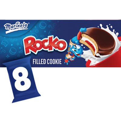 Marinela Rocko Strawberry and Marshmallow Filled Snack Cookies with Chocolate Coating - 8 Count