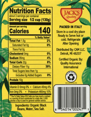 Jacks Quality Beans Organic Low Sodium Black - 13.4 Oz - Image 6