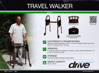 Drive Medical Travel Walker With 5in Wheels Red - Each - Image 2