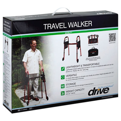 Drive Medical Travel Walker With 5in Wheels Red - Each - Image 1