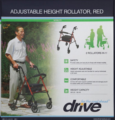 Drive Medical Adj Height Rollator Red - Each - Image 2