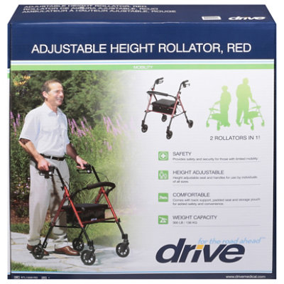 Drive Medical Adj Height Rollator Red - Each - Image 1