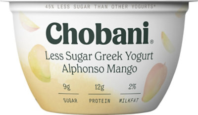 Chobani Yogurt Greek Less Sugar Alphonso Mango - 5.3 Oz