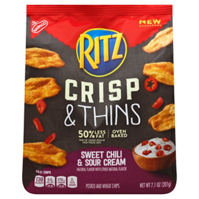 RITZ Potato & Wheat Chips Crisp & Thins Oven Baked Not Fried Sweet Chili & Sour Cream - 7.1 Oz