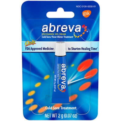 Abreva Docosanol 10% Cream Pump, FDA Approved Treatment for Cold Sore/Fever  Blister, 2 grams