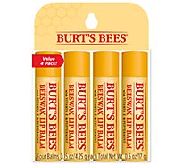Burt's Bees Original Beeswax 100% Natural Origin Moisturizing Lip Balm Tubes - 4 Count