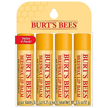 Burt's Bees Original Beeswax 100% Natural Origin Moisturizing Lip Balm Tubes - 4 Count - Image 1