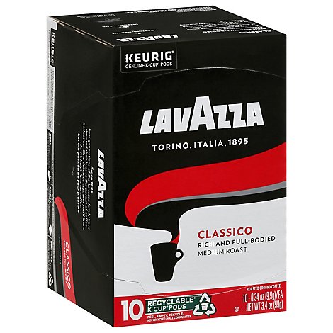 LavAzza Coffee K-Cup Pods Medium Roast Classico Box - 10-0.34 Oz