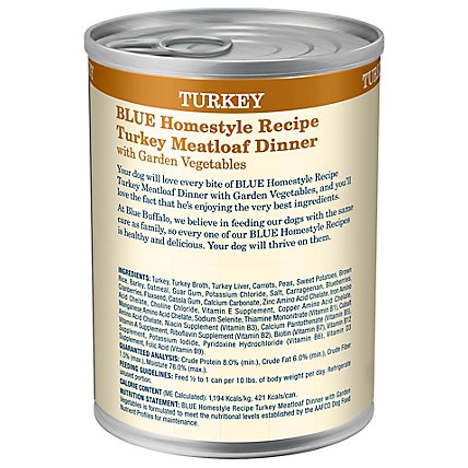 Blue Dog Food Homestyle Recipe Dinner Turkey Meatloaf With Garden Vegetables Can - 12.5 Oz - Image 6