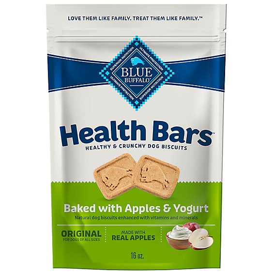 BLUE Health Bars™ CRUNCHY DOG BISCUITS Baked with Apples and Yogurt BLUE Health Bars™ CRUNCHY DOG BISCUITS Baked with Apples and Yogurt