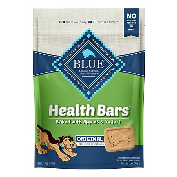 Blue Health Bars Natural Apple & Yogurt Crunchy Dog Biscuit Treats Bag - 16 Oz