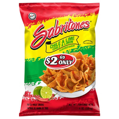 Sabritones Chile & Lime Puffed Wheat Snacks Plastic Bag - 4 Oz