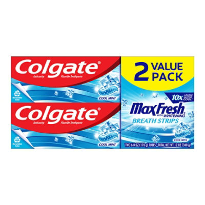 Colgate Max Fresh Toothpaste with Mini Breath Strips Cool Mint - 2-6 Oz