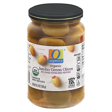 O Organics Olives Green Jumbo Stuffed W Red Pepper - 6.7 Oz - Image 3
