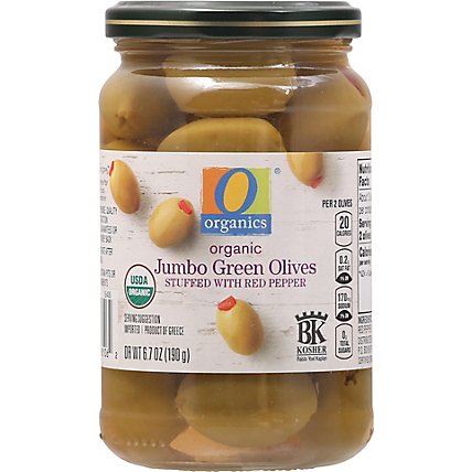O Organics Olives Green Jumbo Stuffed W Red Pepper - 6.7 Oz - Image 2