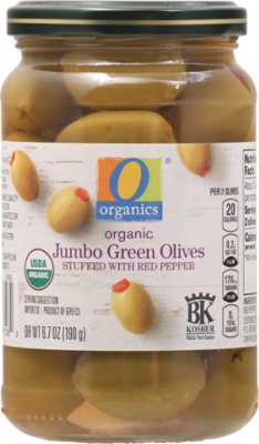 O Organics Olives Green Jumbo Stuffed W Red Pepper - 6.7 Oz - Image 2