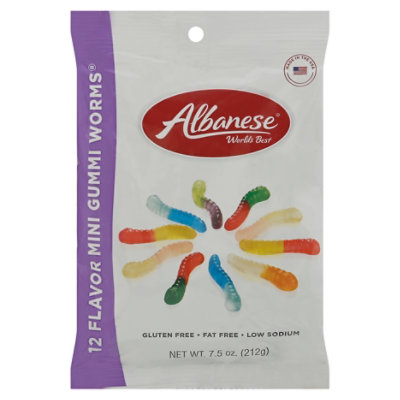 Albanese Gummi Worms Fat Free Gluten Free Low Sodium Mini 12 Flavors - 7.5 Oz - Image 3