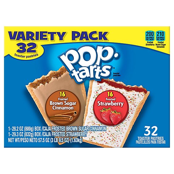 Pop Tarts Toaster Pastries Brown Sugar Cinnamon & Strawberry Variety Pack  32 Count - 57.5 Oz