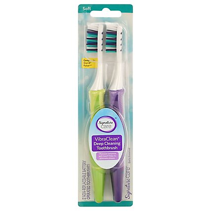 Signature Care Toothbrush Battery Operated VibraClean Deep Cleaning Soft - 2 Count - Image 3