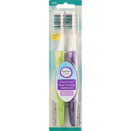 Signature Care Toothbrush Battery Operated VibraClean Deep Cleaning Soft - 2 Count - Image 2