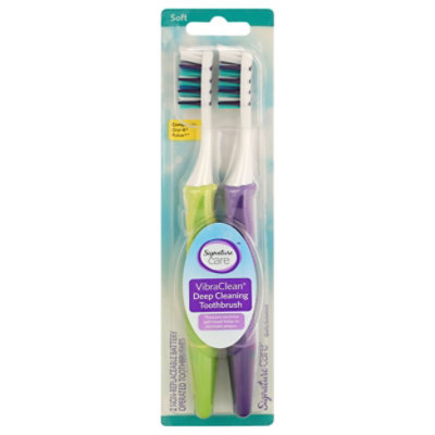 Signature Select/Care Toothbrush Battery Operated VibraClean Deep Cleaning Soft - 2 Count