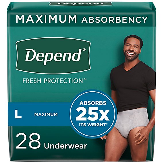 Depend Fresh Protection Adult Large Grey Maximum Incontinence Underwear - 28 Count
