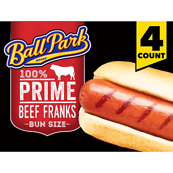 Ball Park Bun Length Prime Uncured Beef Hot Dogs - 4 Count