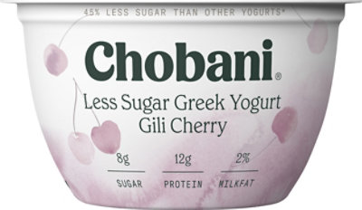 Chobani Yogurt Greek Less Sugar Gili Cherry - 5.3 Oz