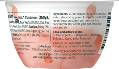 Chobani Less Sugar Monterey Strawberry Greek Yogurt - 5.3 Oz - Image 6