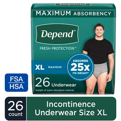 Depend Fresh ProteCountion Adult Extra-Large Grey Absorbency Incontinence Underwear - 26 Count