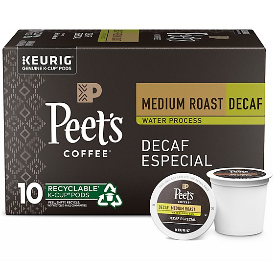 Peet's Coffee Decaf Especial Medium Roast Coffee K Cup Pods - 10 Count