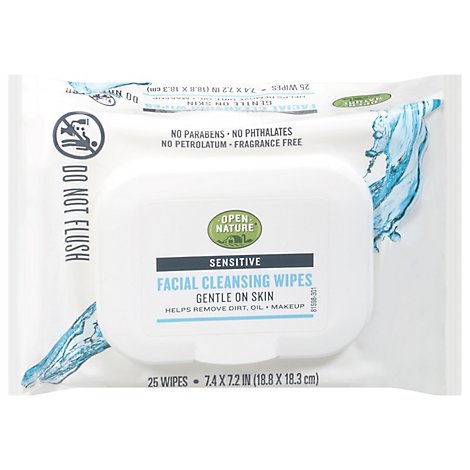 Open Nature Facial Cleansing Wipes Sensitive Gentle On Skin - 25 Count