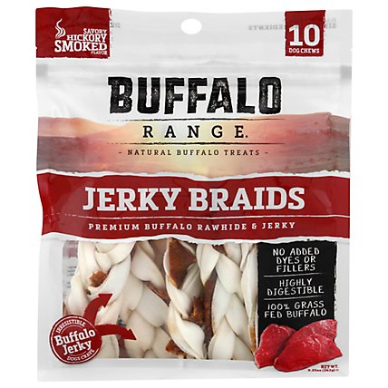 Buffalo Range Dog Treats All Natural Buffalo Rawhides Jerky Braids Bag 10 Count - 9.25 Oz - Image 3