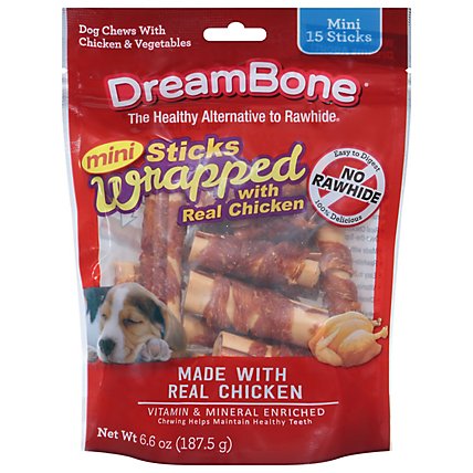 DreamBone Dog Chews No Rawhide Vegetable & Chicken Sticks Mini Chicken Wrapped 15 Count - 6.6 Oz - Image 1
