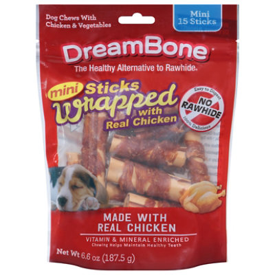 DreamBone Dog Chews No Rawhide Vegetable & Chicken Sticks Mini Chicken Wrapped 15 Count - 6.6 Oz