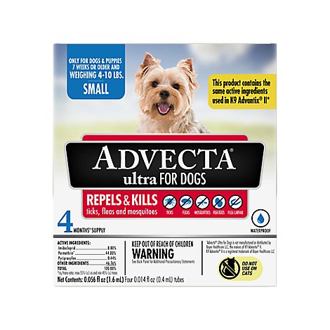Advecta 3 For Dogs Flea & Tick Treatment Small Dog 5 to 11 Lbs - 4 Count