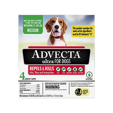 Advecta 3 For Dogs Flea & Tick Treatment Medium Dog 11 to 20 Lbs - 4 Count