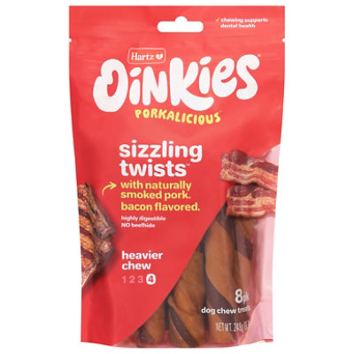 Hartz Oinkies Treats Pig Skin Twists Smoked With Bacon Flavored Wrap Pouch - 8 Count - Image 2